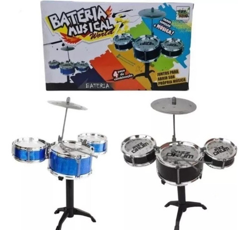 Batería infantil, 3 tambores, 1 platillo Happy Jazz Drum Boy, color negro