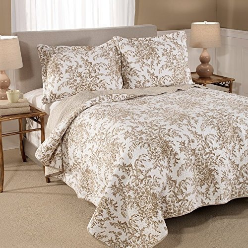 Laura Ashley Bedford Algodon Edredon Reversible Twin Mocha