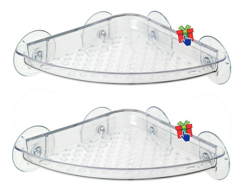 Imagen 1 de 6 de Set X 2 Estante Esquinero Plástico Ventosas Organizador Baño