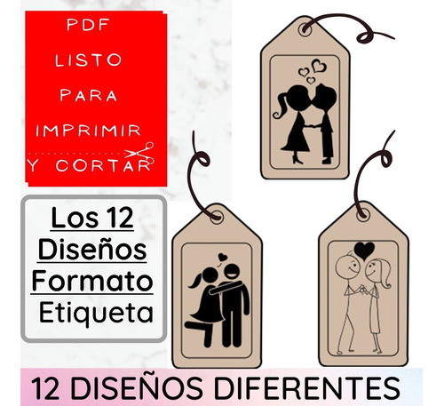 Imagen 1 de 6 de Kit Imprimible Pdf3 San Valentín Bn Tag Etiquetas Cuadros A4