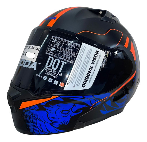 Casco Roda Rush Azul Naranja Mate Fenix Mica Humo Abatible