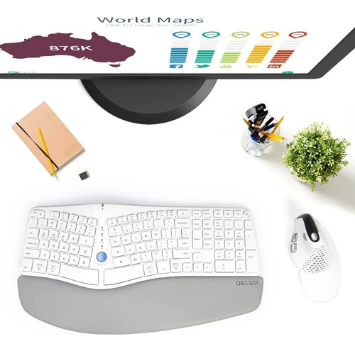 Delux Teclado Ergonômico Bluetooth Sem Fio, 107 Teclas