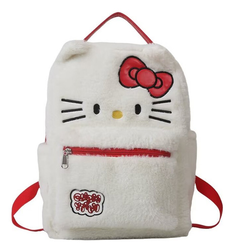 Mochila De Peluche Versátil De Hello Kitty Student Sweet Sty Color Blanco Diseño De La Tela Liso