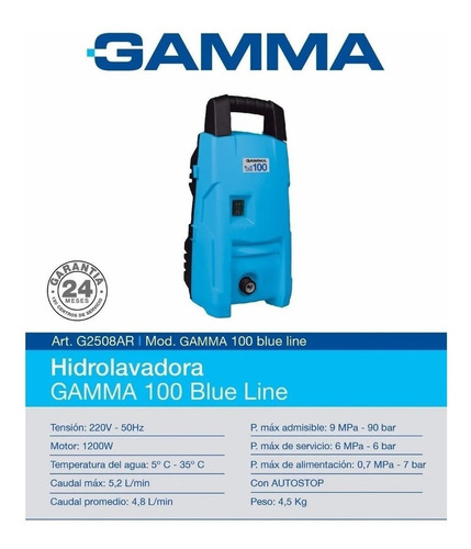 Hidrolavadora Gamma 100 Blue Line 1200w Autostop G2508ar