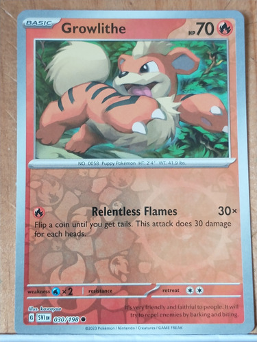 Growlithe Basic Pokémon No.0058 030/198 Nintendo 2023 Revers