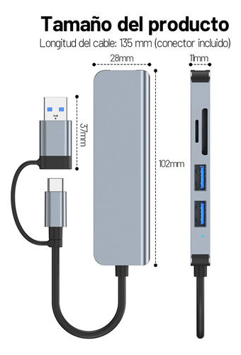 Adaptador Usb C Hub Tipo C Multipuerto 5 En 1