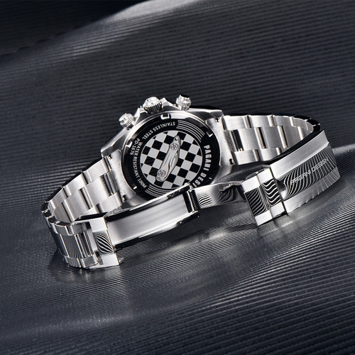 Reloj D/cuarzo Pagani Design Deportivo C/cronógrafo P/hombre Correa Plateado Bisel Plateado Fondo Negro