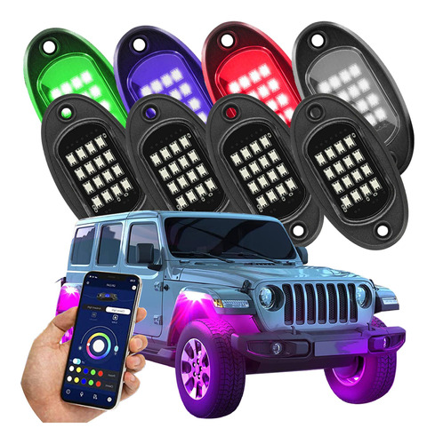 8 Luces Led Rgb Rock Light Bluetooth Jeep Rzr Offroad Autos