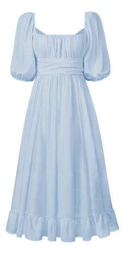Vestido Con Cuello Cuadrado Y Manga Tipo Farol