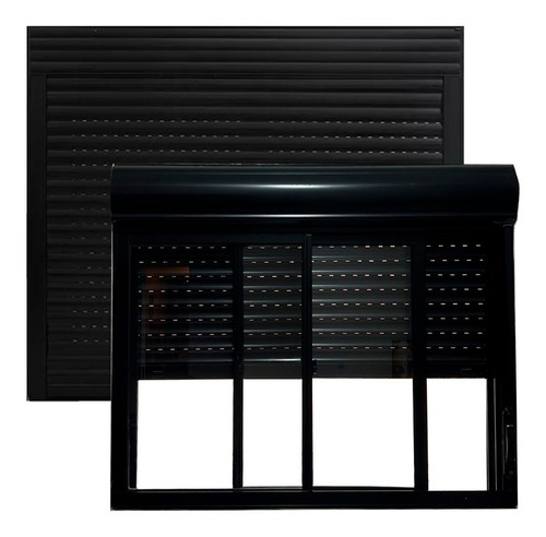 Janela De Aluminio Com Persiana Preta Integrada 150x120cm