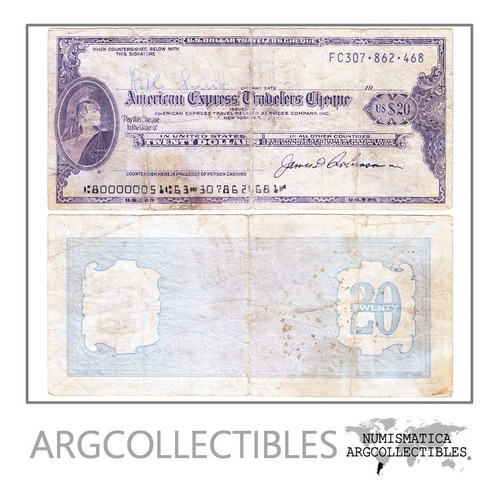 Usa Billete 20 Dolares 1990 Traveler Cheque American Express