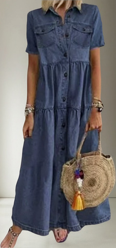 Vestido Longo Estilo Jeans Com Vários Botões Desgastados