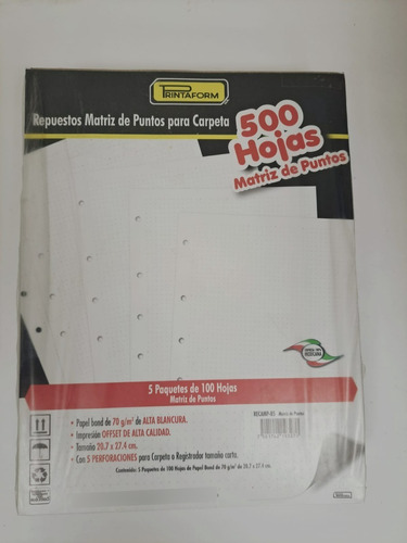 Repuesto De Hojas Para Carpeta Carta 500 H 5 Colores