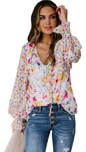 Top Holgado De Verano Con Estampado Floral A La Moda