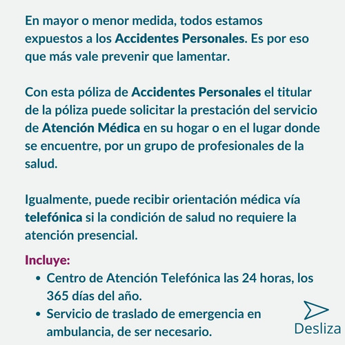 Imagen 2 de 3 de Seguro De Accidentes Personales Suma Asegurada $4.000