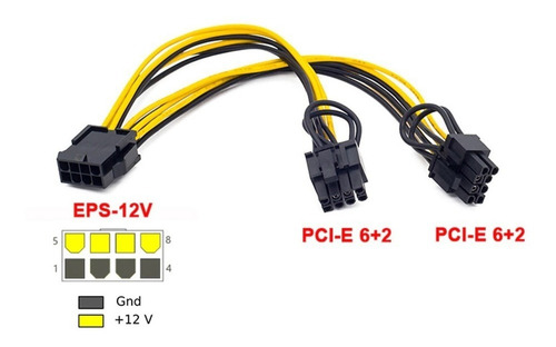 Cable Cpu 8 Pines A Doble Pci-e 8 Pin (6+2) Para Risers Gpus