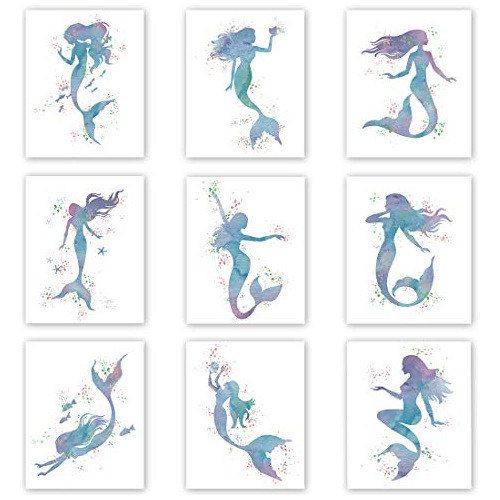 Impresión De Arte De Acuarela De Sirena Movimientos Gr...