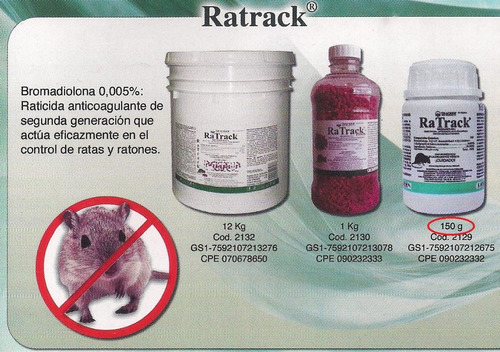 Ratrack® Raticida Bromadiolona 150g, Precio Por 12 Unidades.