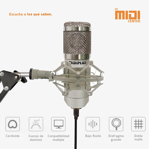 Imagen 4 de 10 de Kit Micrófono Condenser Profesional Midiplus Usb800 Gris