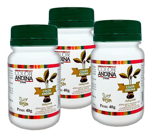 Stevia 40g 3x Color Andina Adoçante 100% Natural Sem Amargor