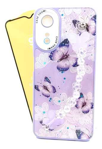 Case Mariposas + Mica Cristal Para Oppo A17