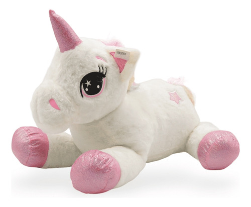 Peluche Unicornio Mediano 40cm P/ Niña Rosa / Blanco Suave 