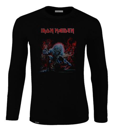 Camiseta Manga Larga Iron Maiden Poster Banda Rock Metal Lbo