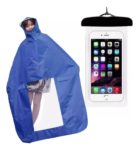 Poncho Impermeable Lluvia + Funda Protectora Celular