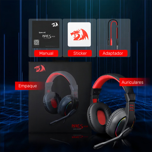 Auriculares Gamer Redragon H120rgb Ares Rgb Aux 3.5 Mm X 2 Negro