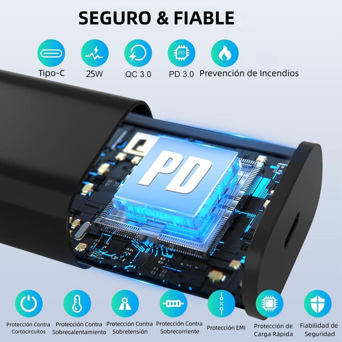 Cargador Para Samsung 25w Cargador Rapida Tipo C Compatible Con Samsung S25 S24 S23 S22 S21 A56 A55 A54 A36 A35 A16 A06 Note10 Note 20 Carga Rápida Pd 25w 2metros Negro 2 Piezas