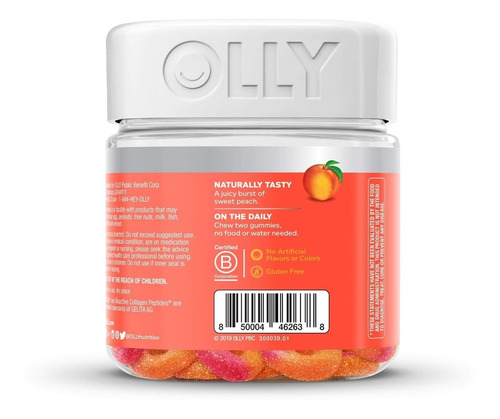 Imagen 4 de 4 de Olly Péptidos De Colágeno Bioactivos Sabor Durazno 30 Gomas