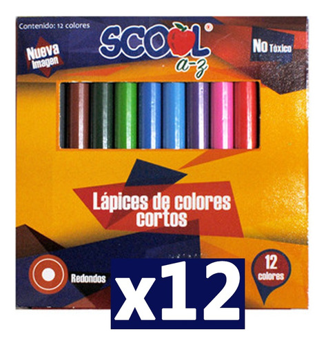 12 Cajas De Colores Escolares Con 12 Cortos C/u Economicos