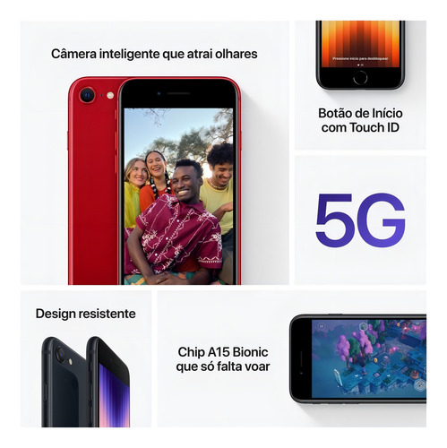 Apple iPhone SE (3ª geração, 64 GB) - Meia-noite - Excelente (Recondicionado)