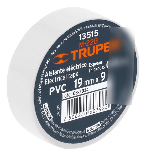 Cinta Aislar 19 Mm X 9 Mt Blanco Truper 13515 Blanco
