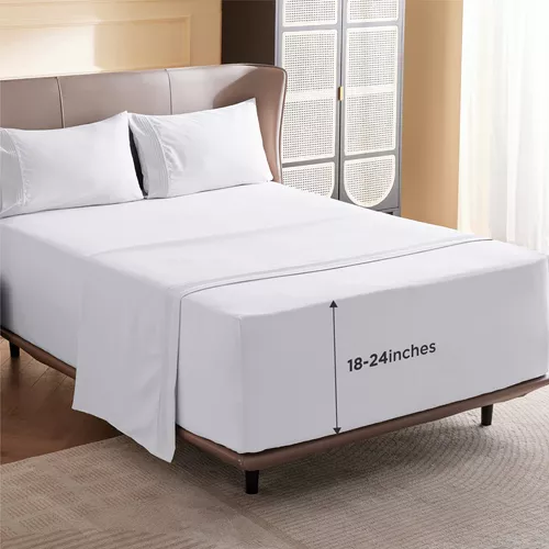 Bedsure juego de sábanas de tamaño king, para colchones altos, con  absorción de la humedad, juego de sábanas de 4 piezas, color blanco, sábana  bajera