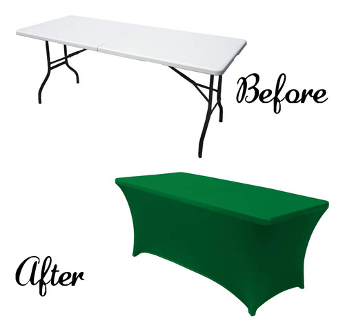 Mantel De Poliéster Elástico Verde Para Mesa Rectangular