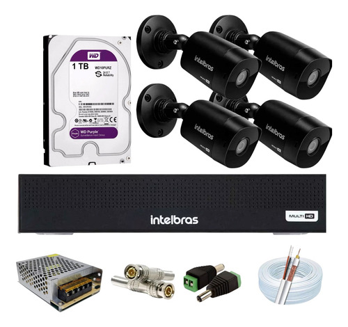 Kit Intelbras 4 Cam Fullhd 1220b Black Dvr 3004 C/1tb Purple