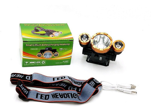 Luz Linterna Minera Bici Recargable 3 Leds Cob Vincha 6867 Color De La Linterna Dorado Color De La Luz Blanco