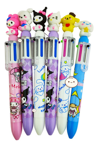 12 Plumas Kawaii Retractil, Kitty Amiguis, 6 Colores  ^-^