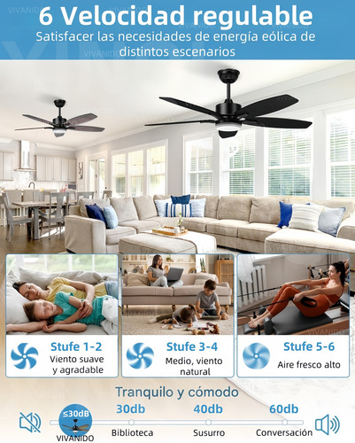 42''ventilador De Techo Con Luz Led Y Control Remoto,lampara 1.067 M 60hz Negro Amarillo Madera 5