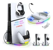 Comprar Cddgl Soporte De Vertical Para Ps5 Slim Disco Y Digital,led Cargador Control Base con 14 Efectos De Luz Rgb Ajustables Y 2 Cargadores Controladores Blanco