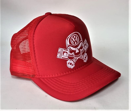 Boné Aba Curva Volks Vw Skull Caveira Snap Red Edit Premium