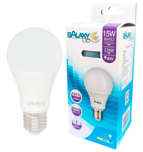 Kit C/3 Lâmpadas Led Bulbo 15w 6500k Branco Frio - Galaxy