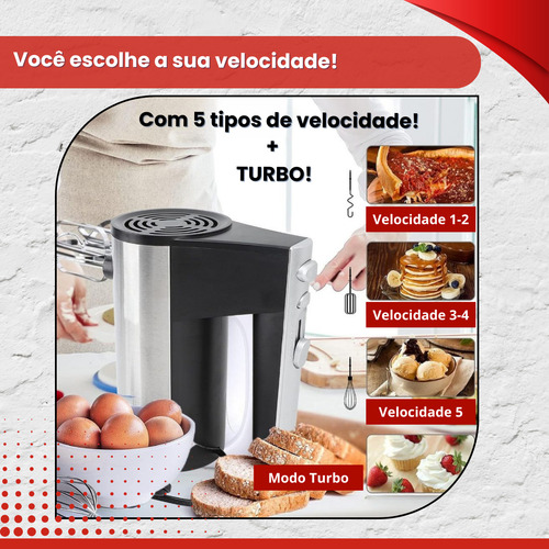 Batedeira De Mão Portátil Elétrica Inox Uso Doméstico 110v