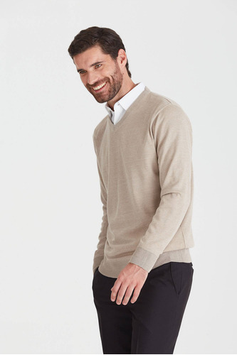 Sweater Macowens Escote En V Beige Melange Hombre 6092601380