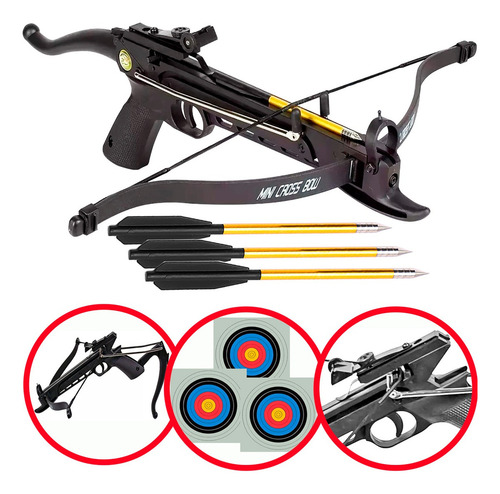 Balestra Besta Pistol Grip Cobra 80 Lbs + 3 Setas Alumínio