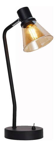 Pack X 2 Luminaria De Mesa Velador Ideal Mesa De Luz Tulipa De Vidrio Ambar Estilo Industrial Cabezal Ajustable Con Lampara Led Luz Calida