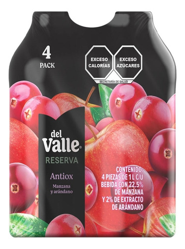 Jugo Del Valle Antiox Reserva Manzana Arándano 4 Pzs De 1 Lt