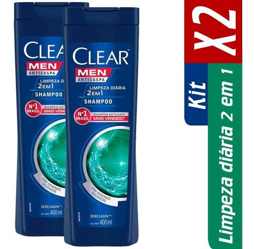 Kit 2 Shampoo Clear Anticaspa Limpeza Diaria 2 Em 1 400ml