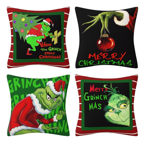 Grinch Navidad Throw Pillow Cover Decoración Del Hogar 4pcs